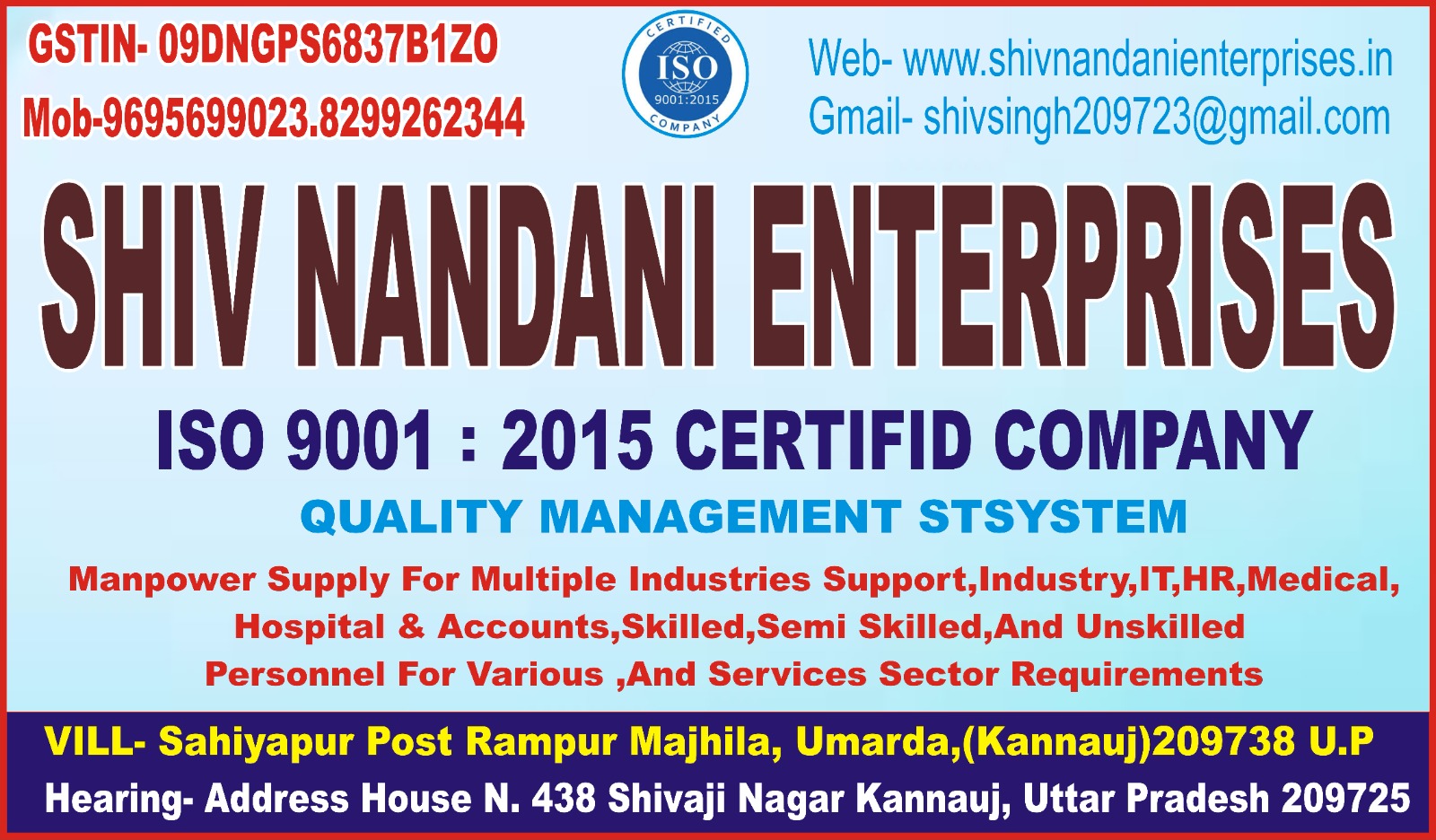 Shiv Nandani Enterprises Visiting Card